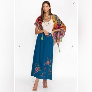 JOHNNY WAS Floral Embroidered Blue Maxi Skirt New Without Tags